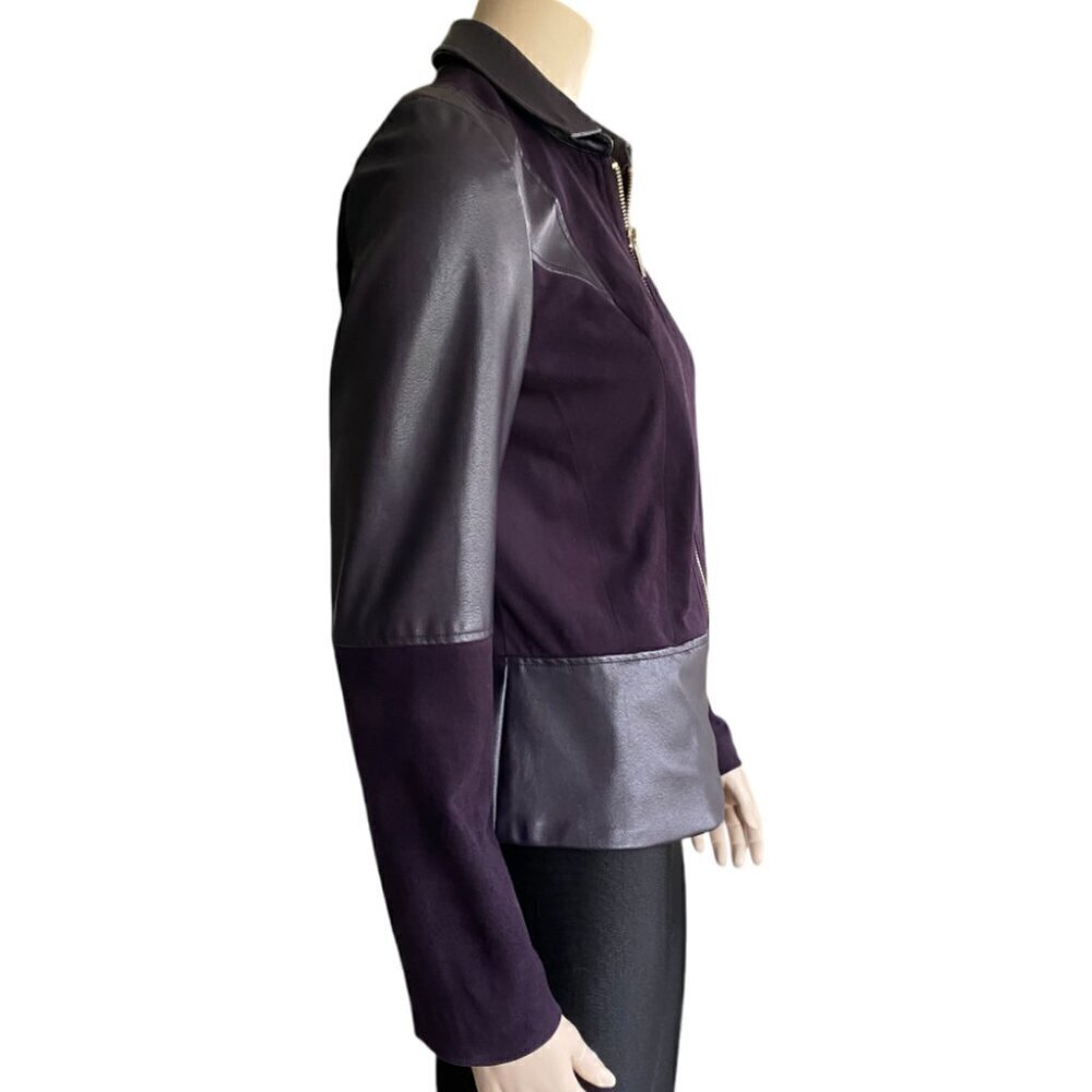 Conrad C Mixed Media Deep Plum Zip Up Faux Leather Jacket 10 - Picture 2 of 14